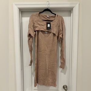 2X Beige Midi Dress Set